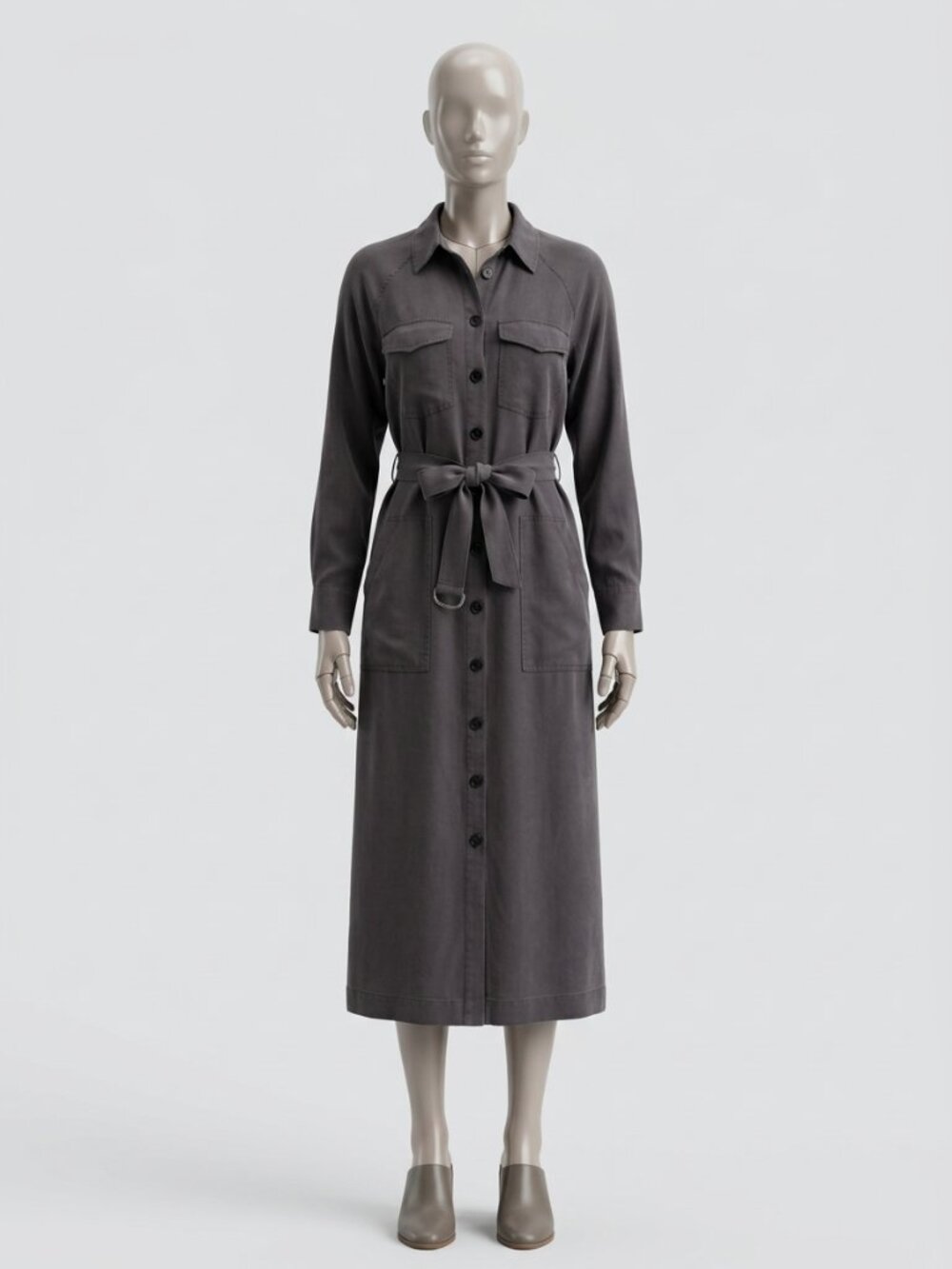 TOPSHOP dark grey utilitarian shirt dress. Size 6. 100% lyocell.